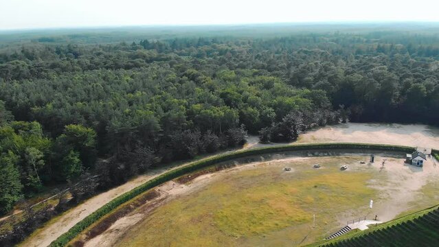 Aerial orbiting drone shot of the pyramide of Austerlitz, The Netherlands