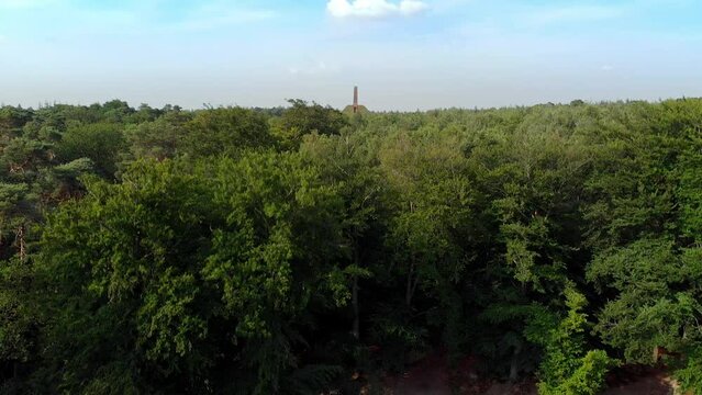 Aerial ascending drone shot of the pyramide of Austerlitz, The Netherlands