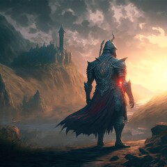 chevalier fantasy landscape with warrior art generatif AI