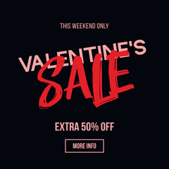 Sales promotion poster for Valentine's Day on a black background. Vector illustration for greeting cards, mobile apps, banner design and web ads