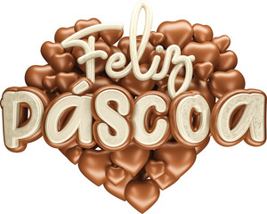 Happy easter heart label in brazilian portuguese realistic 3d render