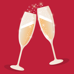Two glasses of champagne.
drink a toast to the party, New Year's Eve dinner, vector background. two glasses of champagne for valentine's day