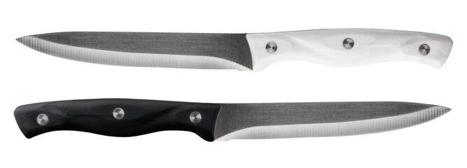 A set of knives with a white and black handle on a transparent background. Isolated object for design