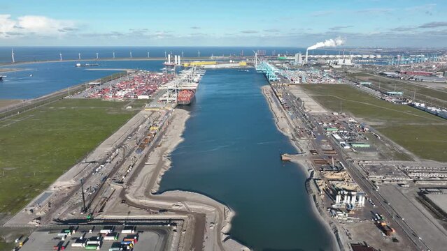 Prinses Amalia Haven container terminal within the Port of Rotterdam, located on the Maasvlakte. deep-water terminal, latest technology, warehousing, distribution center, and intermodal services.