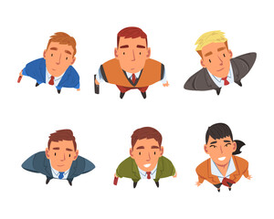 Smiling Business Man and Woman Character Looking Up Above View Vector Set