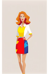 Business woman in colourful dress illustration, illustration of business woman in colourful dress, plain background, business woman illustration , international women's Day 