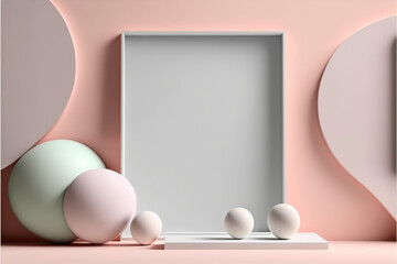 Fototapeta premium Minimalist mockup , plastel wall, product platform, stage mockup, pastel colors pannel, Frame , 3d minimalistic