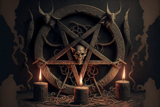 Satanic symbol, pentagram or star. Demon or devil symbol. Generative AI.