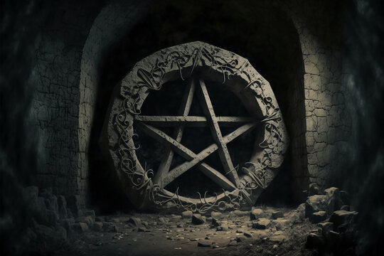 Satanic symbol, pentagram or star. Demon or devil symbol. Generative AI.