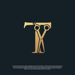 Creative letters T with combination simple scissors Premium Vector