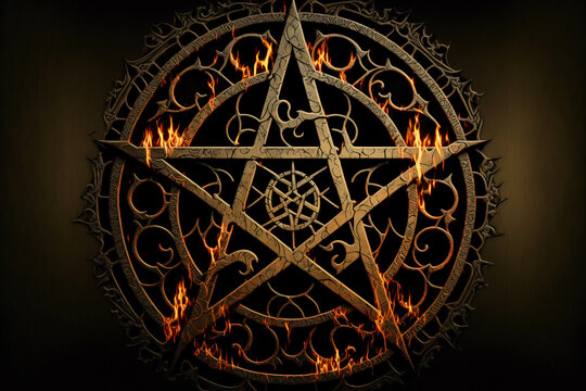 Satanic symbol, pentagram or star. Demon or devil symbol. Generative AI.