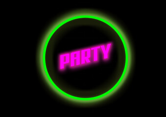 glowing neon button on black background