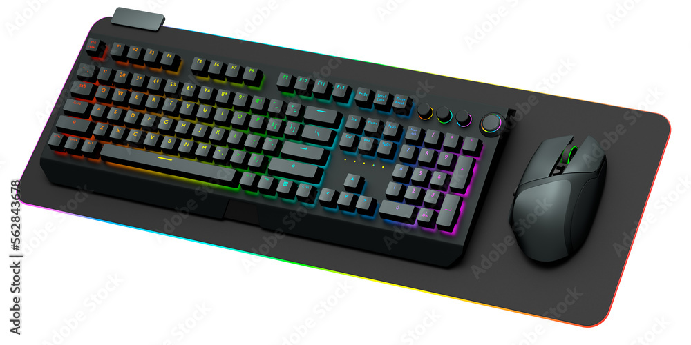 Wall mural computer keyboard and mouse on professional pad isolated on white background.