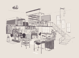 Architecture sketch of modern office interior
