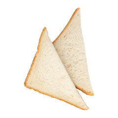 sliced bread cut into triangles isolated on white background, fresh bread for breakfast or lunch, two pieces of bread for sandwich or fried egg