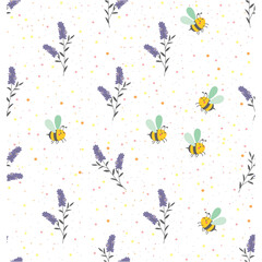 Padrão de repetição perfeita de tema natureza, elementos flores, abelhas, padrão de repetição de vetor desenhado à mão para têxteis, tecidos, scrapbook, Scrapbook - fundo