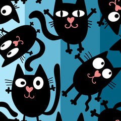 Halloween animals seamless black toys cats pattern for wrapping paper and kids clothes print and fabrics