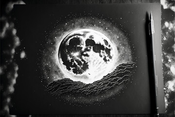 Drawing of the moon wallpaper. Genrative AI.