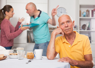 Resentment of an elderly father for adult children. High quality photo
