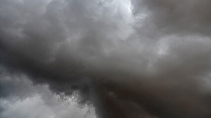 panoramic view of stormy sky with dark gray clouds