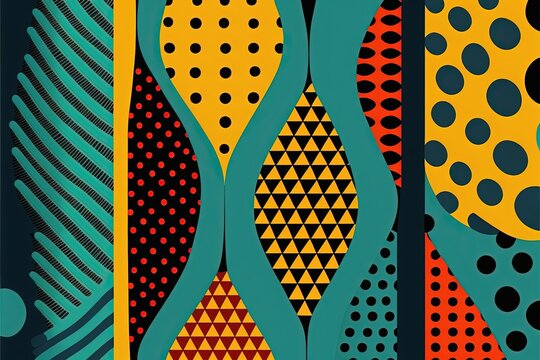 Patterned background with colorful African style patterns, background. AI digital illustration