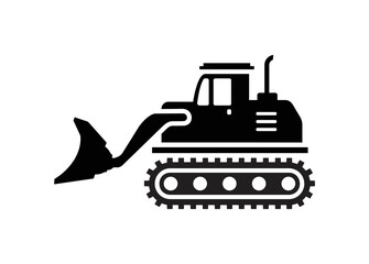 Bulldozer vehicle. Simple illustration in black and white.