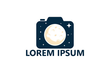 Night photography, moon camera logo template design vector