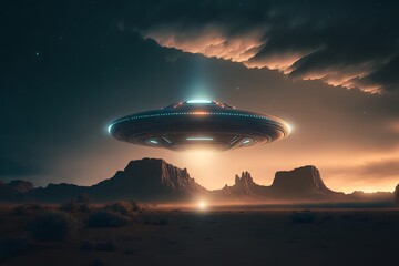 Naklejka na ściany i meble UFO, Unidentified flying object, alien. Generative AI 
