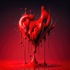 A bloody melting heart in red splashes. Generative AI Art. - obrazy, fototapety, plakaty