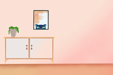 modern light pink living room or bedroom interior background illustration design.