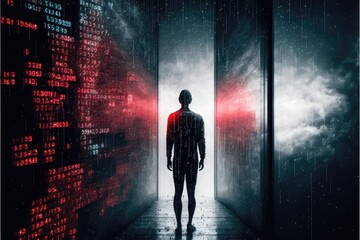 Person in digital world, binary and futuristic world. Generative AI