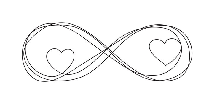 Infinity love icon. Continuous line art drawing Hearts with Infinity symbol. Vector illustration