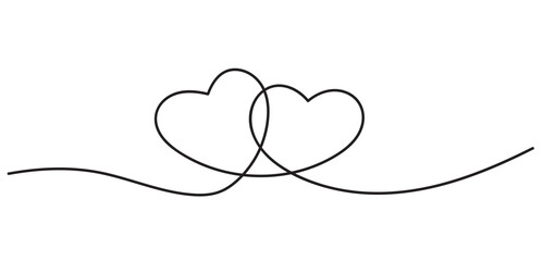 Hearts. Continuous line art drawing. Friendship and love concept. Best friend forever. Black and white vector illustration.