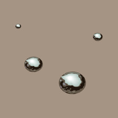 Drops of mercury vector drawing. Beige background.
