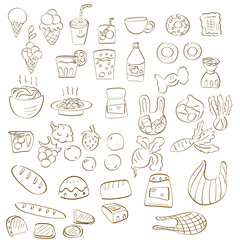 Set of contour images of healthy food for delivery and shops.