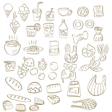 Set of contour images of healthy food for delivery and shops.