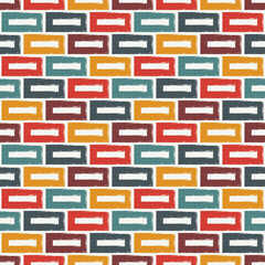 Brick wall motif handdrawn classic geometric print. Paint brush strokes seamless pattern. Freehand grunge design background. Modern urban ornament