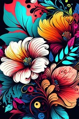 Fototapeta na wymiar Colorful floral seamless pattern. Groovy flowers vector illustration, hippie aesthetic. Funny multicolored print, AI assisted finalized in Photoshop by me 