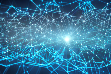 Interconnected web of glowinging nodes, mesh network, neural network, internet concept, generative AI art