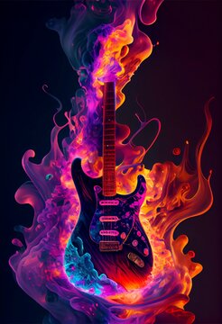 Burning Guitar Illustration Generated by Artificial Intelligence