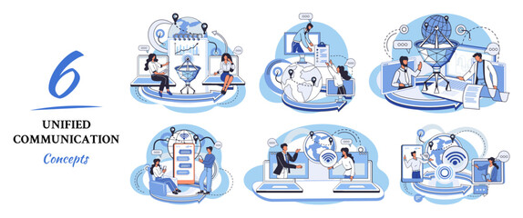 Unified communication metaphor. Social media creative idea. Online social network. Business interaction applications. Marketing time. Mobile computer gadgets for cooperations and information exchange