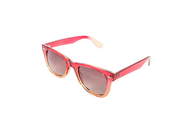 Colorful sunglasses on a dotted background. Eyewear top view with shadow. Trendy glasses isolated...