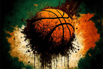 Grunge Basketball Background, Orange and Green  Generatve AI