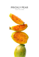 Creative layout made of prickly pear on the white background. Flat lay. Food concept. Macro concept. 