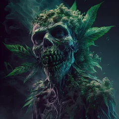 Fotobehang Cannabis monster, zombie, blunt weed flower bud cannabis marijuana, Generative AI © Snowboy