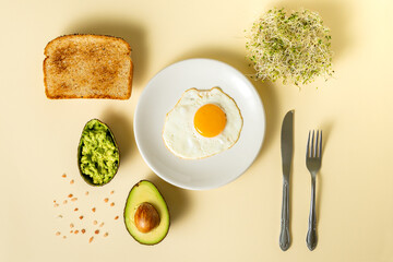 Mise En Place For An Avocado And Fried Egg Toasted Bread