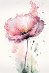 delicate light pink floral watercolor, paint splashes and splatters, abstract pink watercolor poppy flower, on white background with margins, AI assisted finalized in Photoshop by me 
