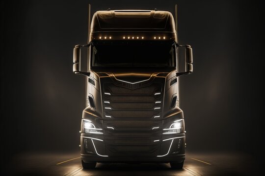 Front view of a truck on a black background. Generative AI
