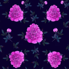 Poster Peonies Watercolor Seamless Pattern. Hand drawn illustration. © neonfish