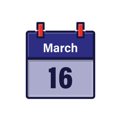 March 16, Calendar icon. Day, month. Meeting appointment time. Event schedule date. Flat vector illustration.
